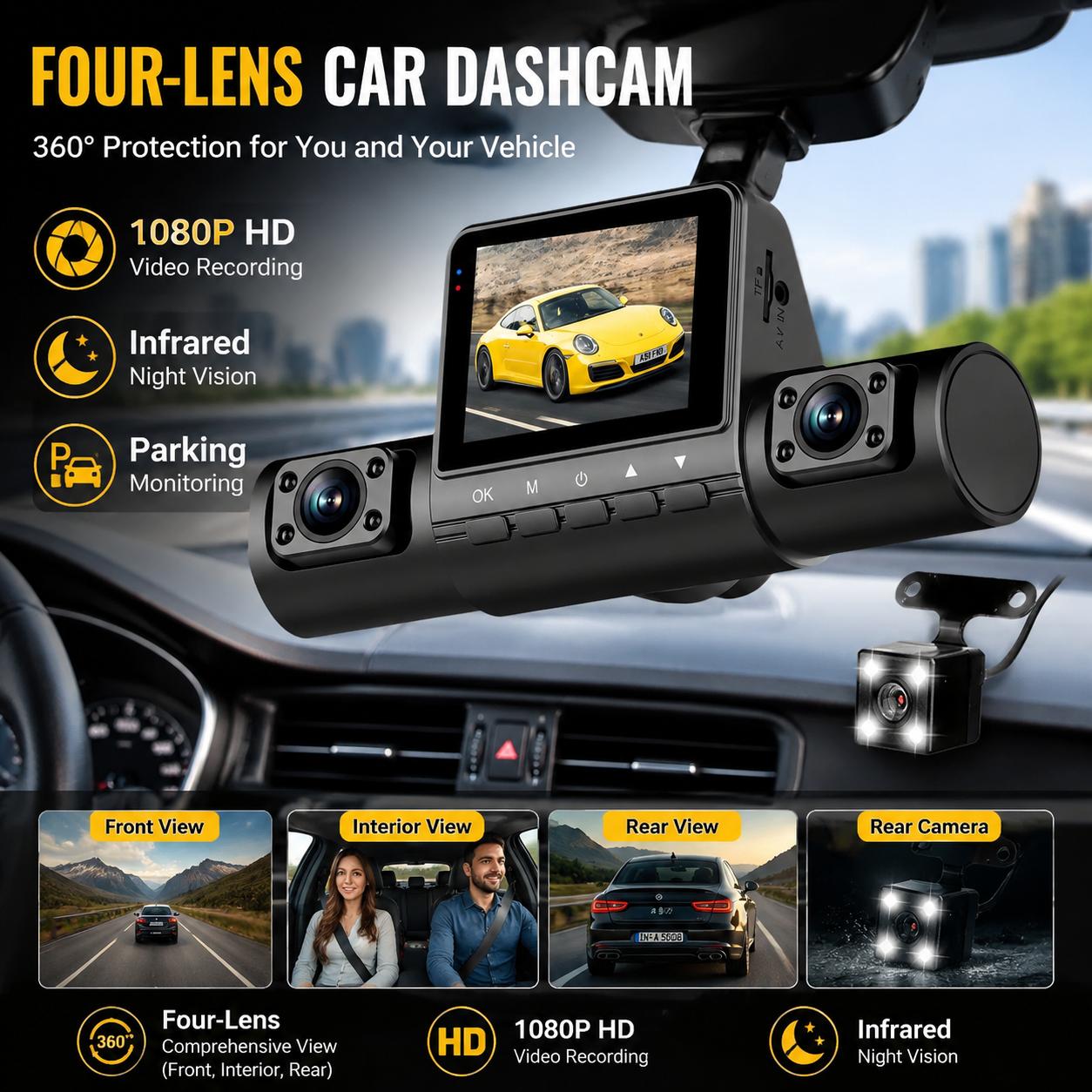 4 Lensli Araç Kamerası 1080P F - Panoramic Dash Cam 360 incelemesi ve fiyatı